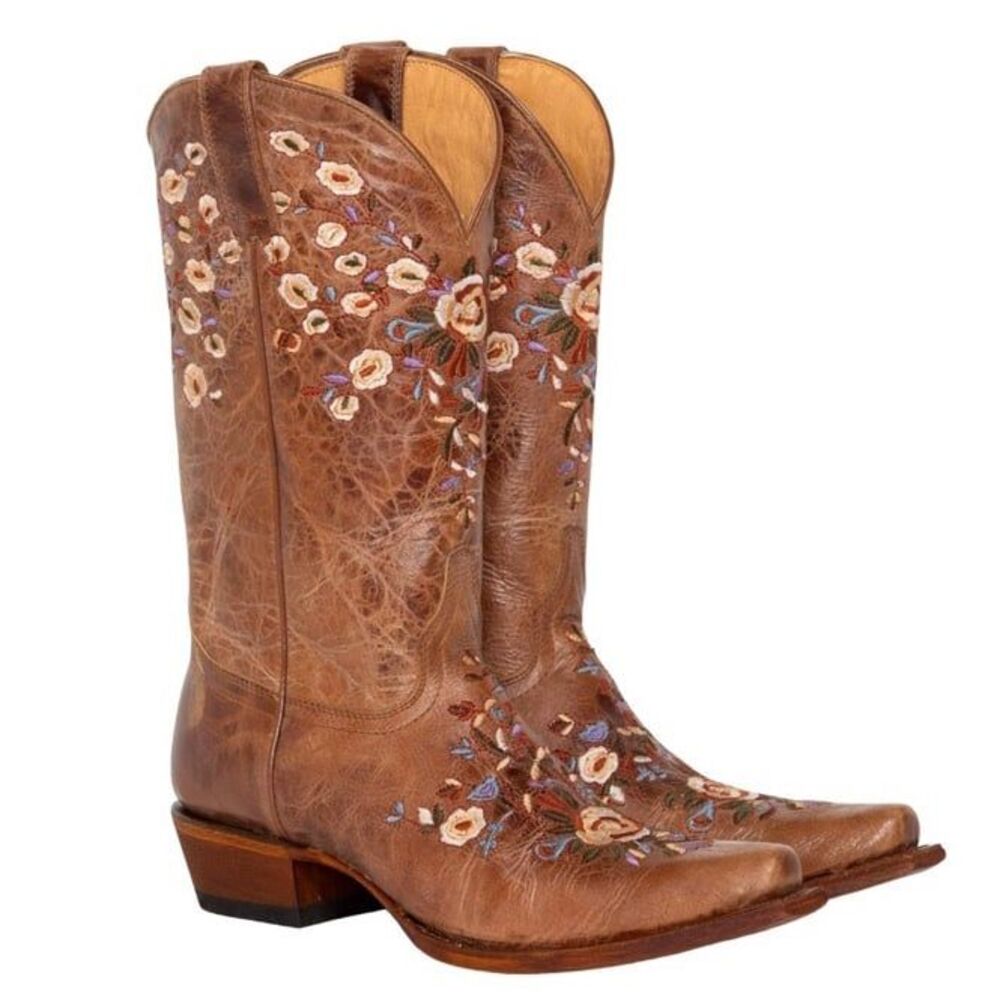 Shyanne Women's Maisie Floral Embroidered Western Leather Boot Snip Toe W7.5